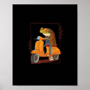 Frog Scooter Mushroom Goblincore Academia Poster