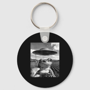 Frog selfie with ufo funny frog frog meme keychain