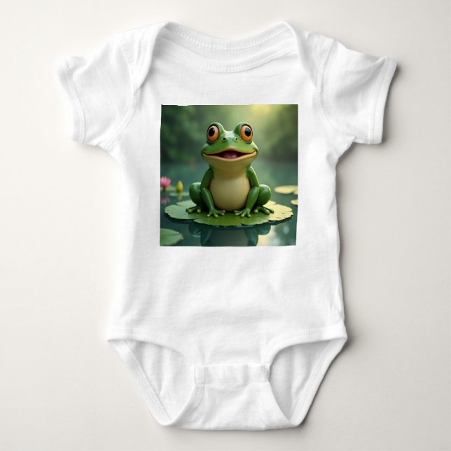 Frog Sitting On Lily Pad. Baby Bodysuit (Front)