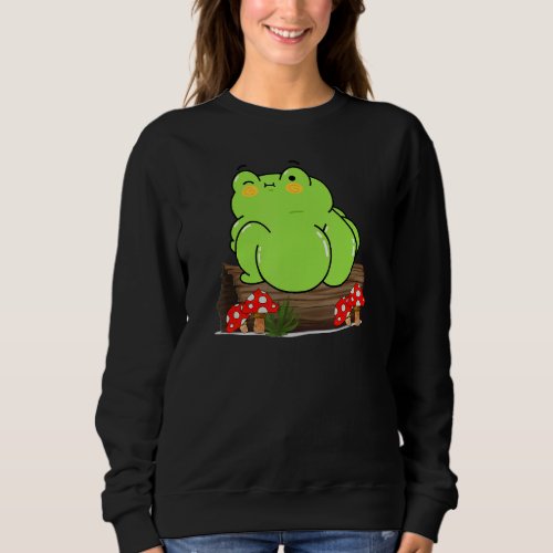 Frog Sitting On Log With Toadstools Whats Up Frog Sweatshirt