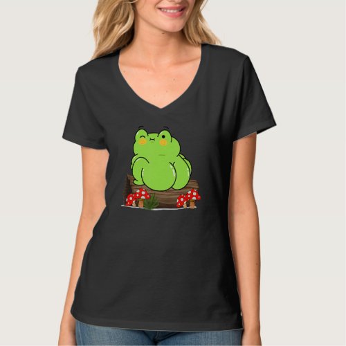 Frog Sitting On Log With Toadstools Whats Up Frog T_Shirt