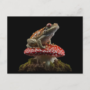 Frog sitting on mushroom Cottagecore  Postcard