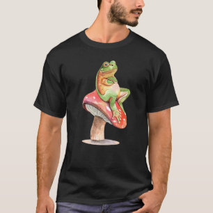 Frog Sitting On Mushroom Fun Cute Frogs Animal Gr T-Shirt
