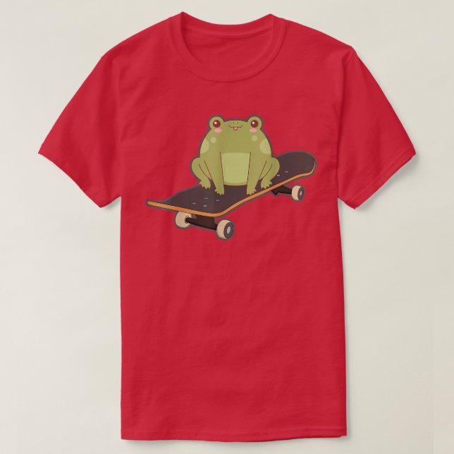 Frog Skateboard Funny Kawaii Toad Playing Japanese T-Shirt (Design Front)