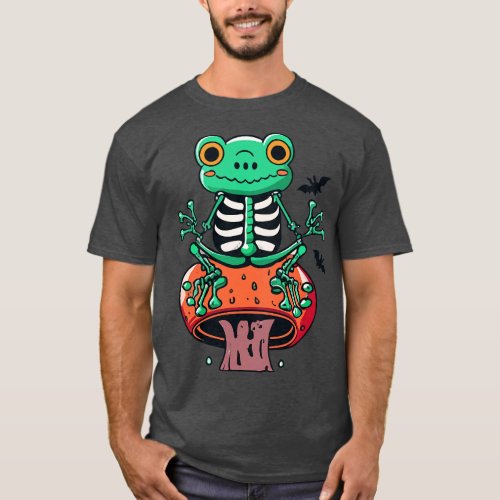 Frog skeleton mushroom halloween T_Shirt