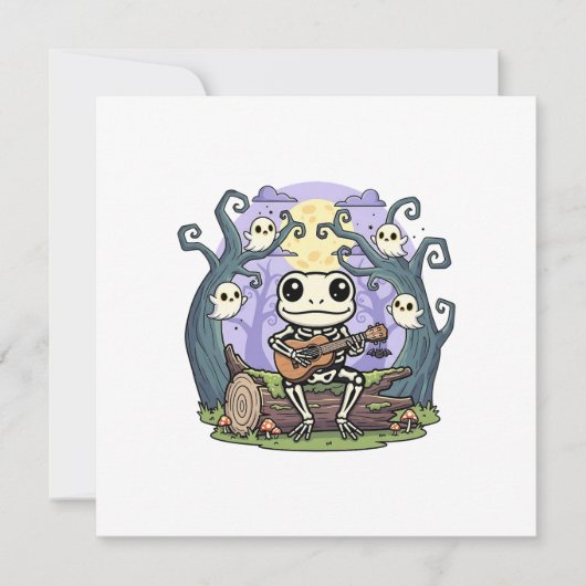 Frog Skeleton Playing Ukulele with Ghosts (Front)
