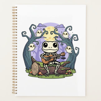 Frog Skeleton Playing Ukulele with Ghosts Planner
