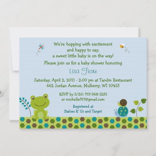 Frog Snail Bug Baby Shower Invitations