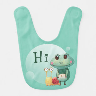 Frog Snail Friendly Animals Funny Kids Hi Baby Bib
