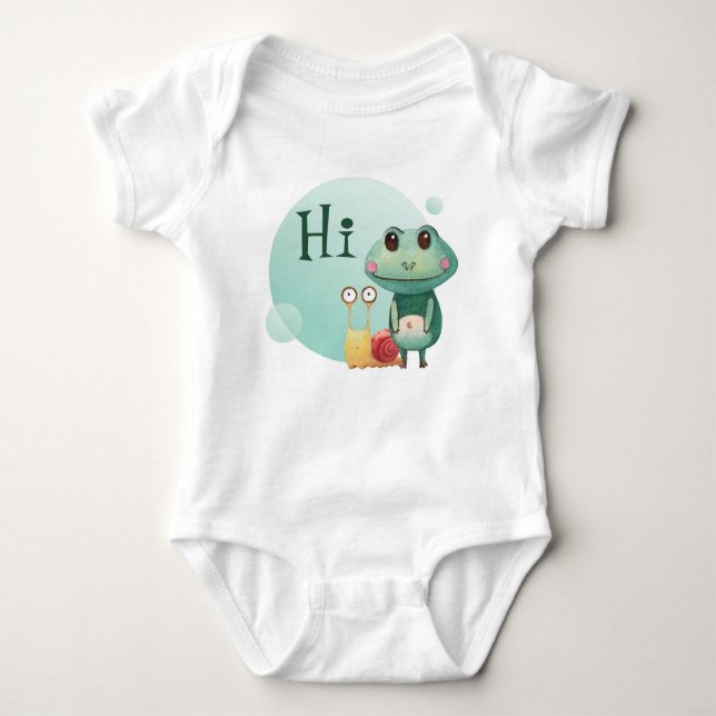 Frog Snail Friendly Animals Funny Kids Hi Baby Bodysuit (Front)