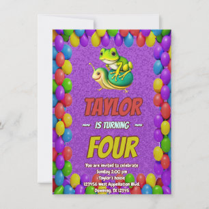 Frog Snail Personalized Birthday Invite Kids