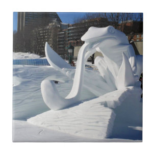 Frog Snow Sculpture, Quebec, Canada Ceramic Tile