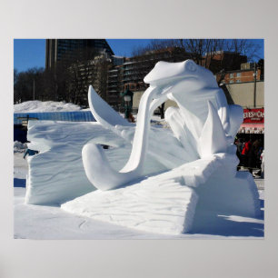 Frog Snow Sculpture, Quebec, Canada Poster