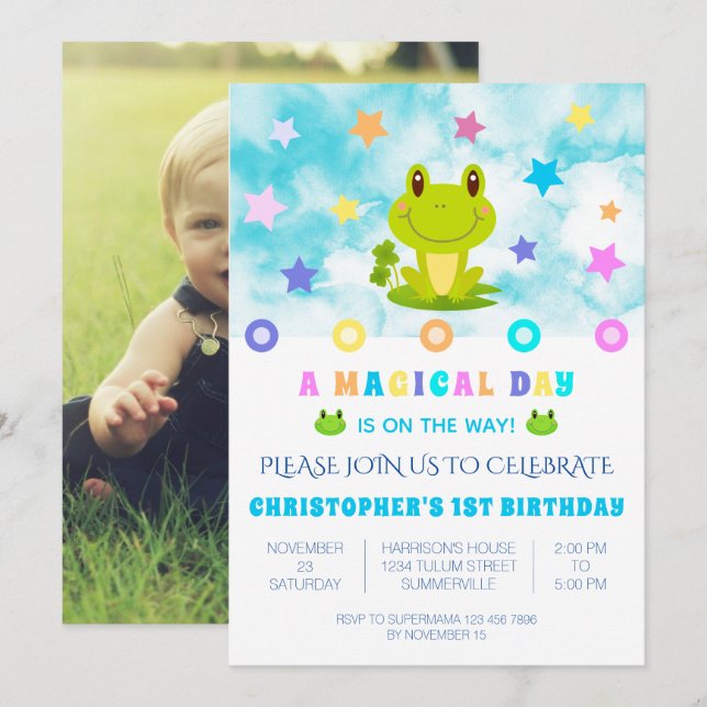 Frog Star 1st Birthday party Retro Invitation (Front/Back)