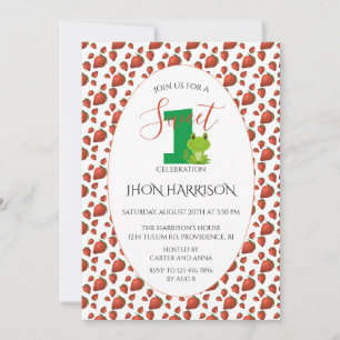 Frog Strawberry First birthday party Kawaii Invita Invitation