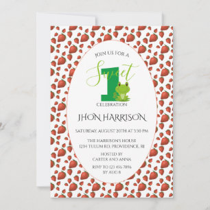 Frog Strawberry First birthday party Kawaii Invitation