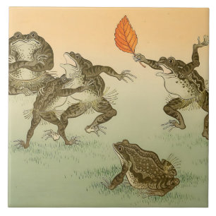 Frog Sumō Vintage Amphibians by Ohara Koson Ceramic Tile