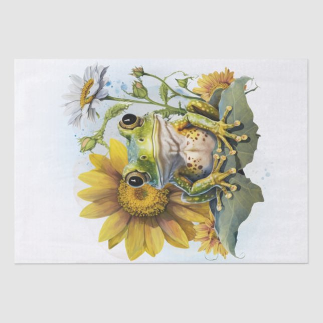 Frog Sunflower Watercolor Tissue Paper (Front)