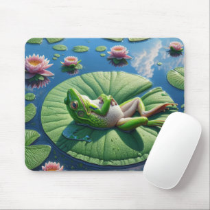 Frog Sunning On Lily Pad Leaf Mouse Pad