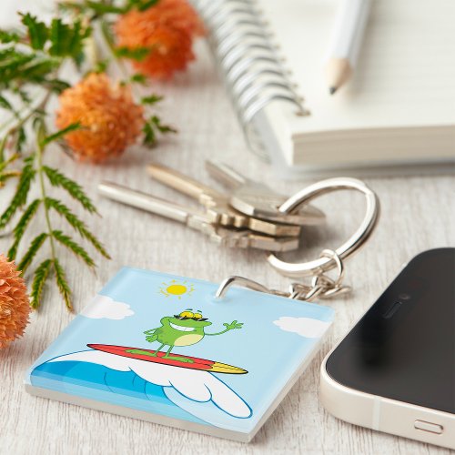 Frog Surfing On A Wave Keychain