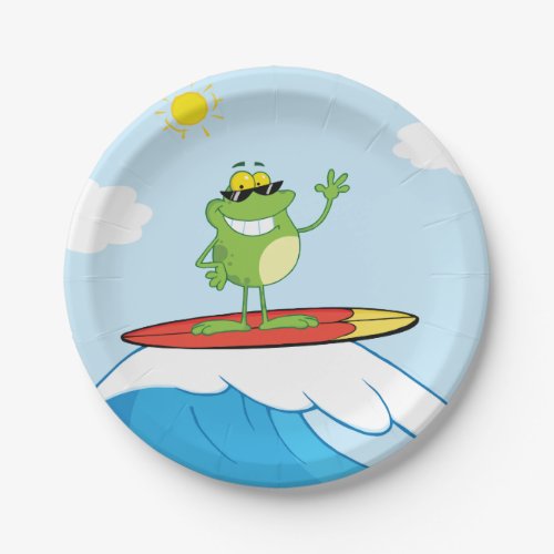 Frog Surfing On A Wave Paper Plates