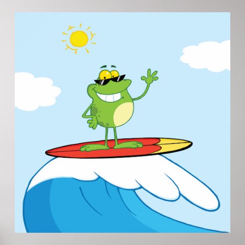 Frog Surfing On A Wave Poster