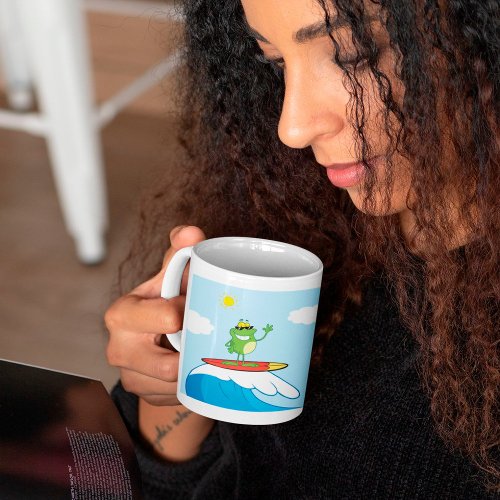 Frog Surfing On An Ocean Wave Coffee Mug