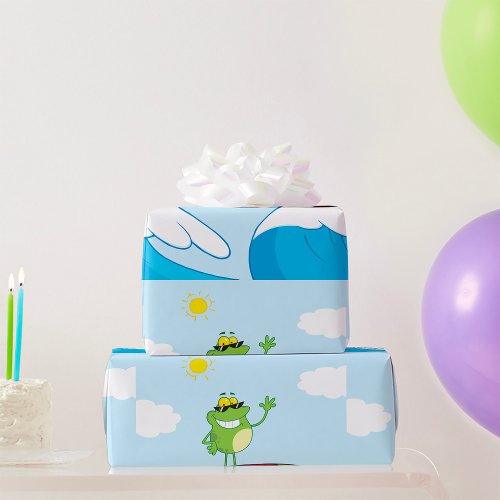 Frog Surfing Riding A Wave Wrapping Paper