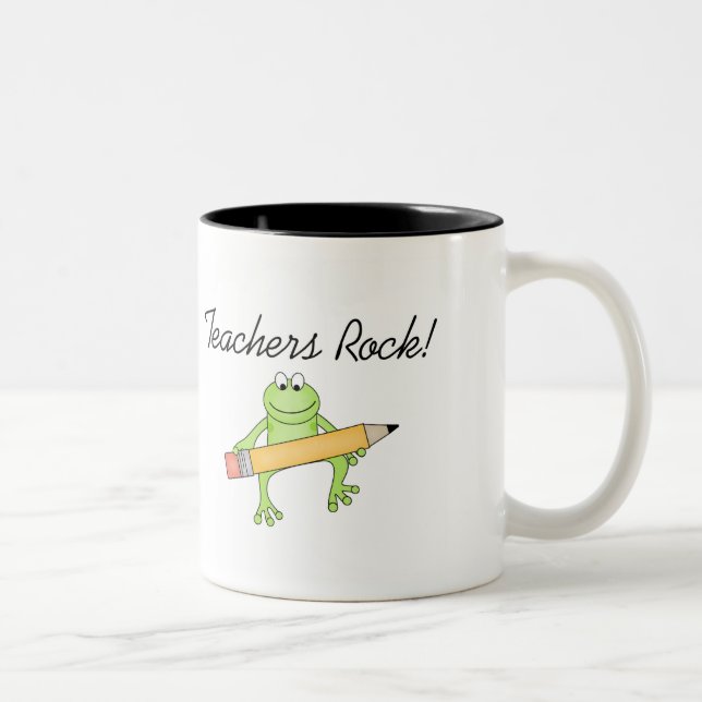 Frog Teachers Rock Two-Tone Coffee Mug (Right)