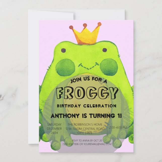 Frog Theme 1st Birthday Party Kids Invitation (Front)