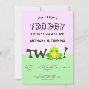 Frog Theme 2nd Birthday Kids Party Invitation