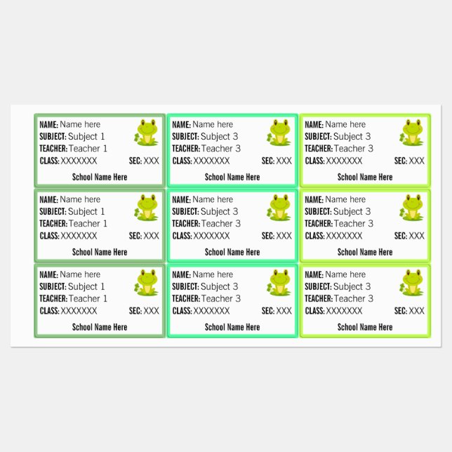 Frog Theme Teacher Name Subject Back to school Labels (Sheet)