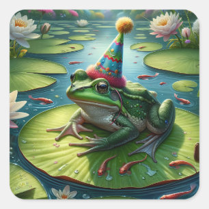 Frog Themed Birthday Square Sticker