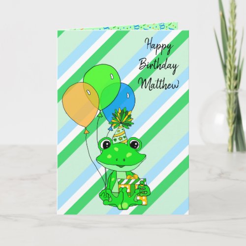 Frog Themed Happy Birthday Boys Personalized Card