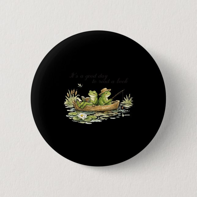 Frog toad read book teachers students kids book button (Front)
