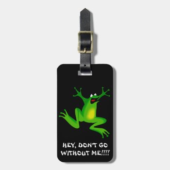 Frog Travel Tag. Funny Frog Black Green Masculine Luggage Tag by myMegaStore at Zazzle