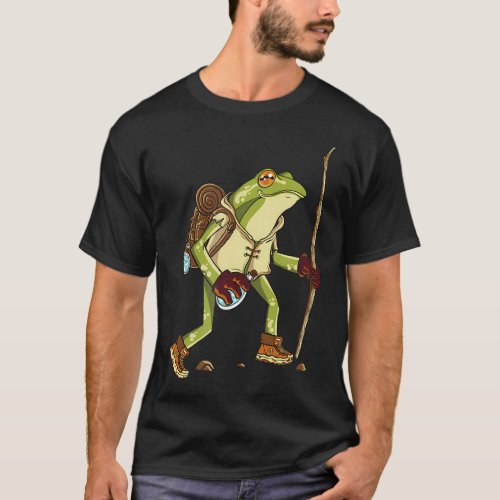 Frog Traveling While Hiking Camping And Fishing T_Shirt