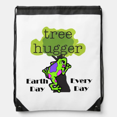 Frog Tree Hugger Earth Day Drawstring Bag