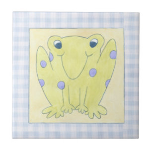 Frog Trio on Gingham Cloth Ceramic Tile