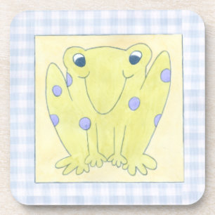 Frog Trio on Gingham Cloth Coaster