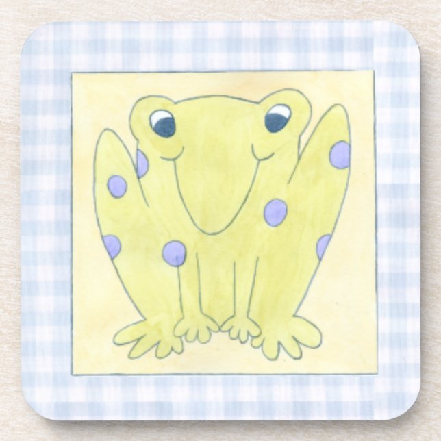 Frog Trio on Gingham Cloth Coaster (Front)