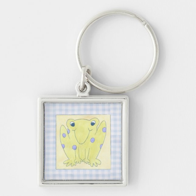 Frog Trio on Gingham Cloth Keychain (Front)