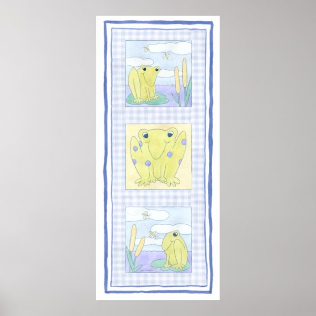 Frog Trio on Gingham Cloth Poster (Front)