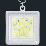 Frog Trio on Gingham Cloth Silver Plated Necklace<br><div class="desc">A happy trio of frogs are the subjects of this gingham cloth work by Megan Meagher. Watch out,  insects,  these frogs are on the hunt. Order your copy of this amazing piece today!</div>