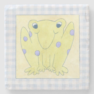 Frog Trio on Gingham Cloth Stone Coaster