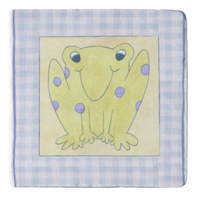 Frog Trio on Gingham Cloth Trivet (Front)