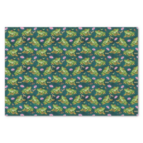 Frog Tropical Lily Pad Dragonfly Fish Pond Pattern Tissue Paper
