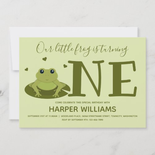 Frog Turning One Green Animal First Birthday Invitation