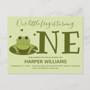 Frog Turning One Green Animal First Birthday Invitation Postcard