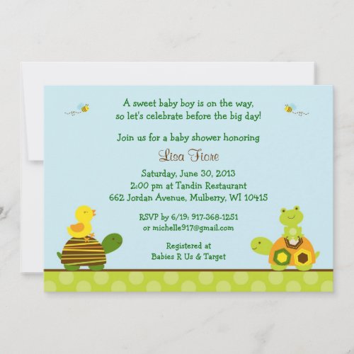 Frog Turtle Duck Baby Shower Invitations